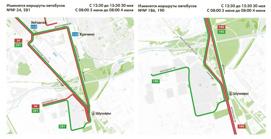 Автобусные маршруты №34, 186, 190 и 281 изменят схемы движения 